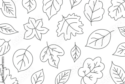 Elegant fall leaves pattern showcases organic outlines on white background, bringing natural simplicity and seasonal charm.