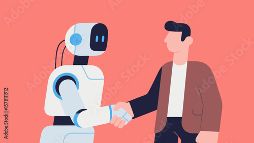 Human and robot handshake depicting artificial intelligence agreement