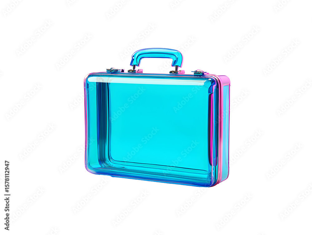 Cyan Blue Transparent Briefcase with Pink Purple Iridescent Accents 3 D Render Isolated on a transparent background Cyan Blue Transparent Briefcase with Pink Purple Iridescent Accents 3 D Render Isolated on a transparent background