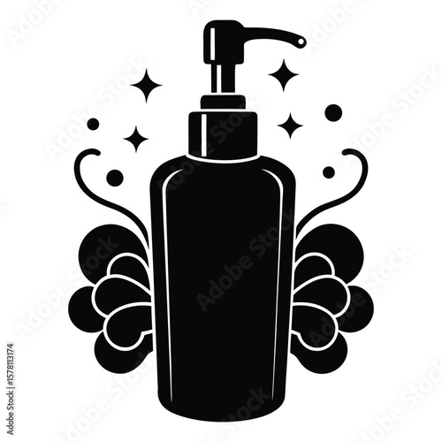 Elegant Pink Pump Bottle Beautifully Surrounded by Soft Cosmetic Foam ,