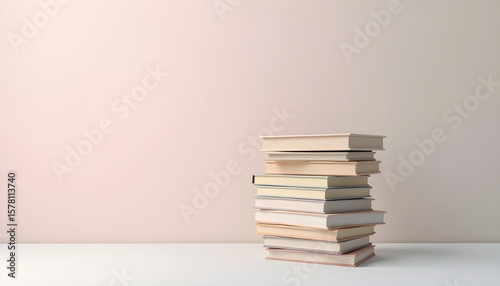 Minimalist Book Stack on White Table