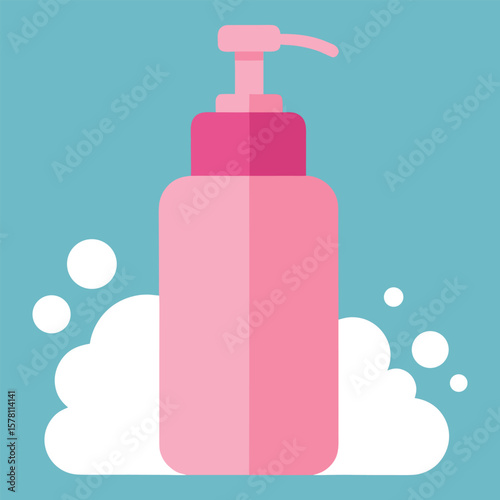 Elegant Pink Pump Bottle Beautifully Surrounded by Soft Cosmetic Foam ,