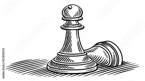 Vintage Pawn Chess Piece Illustration – Hand-Drawn Engraved Style