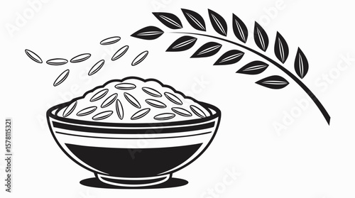 Rice Bowl Silhouette – Minimalist Black and White Vector Illustration