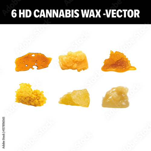 6 HD Cannabis Wax Concentrate Vectors – Shatter, Budder, Crumble, Diamonds, Sauce, Rosin Set