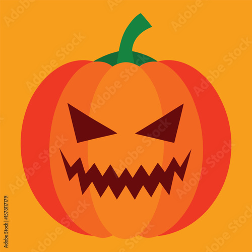 halloween pumpkin jack o lantern with a carved ominous muzzle isolated on orange fuzz peach 