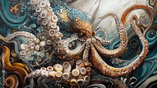Octopus in Abstract Seascape