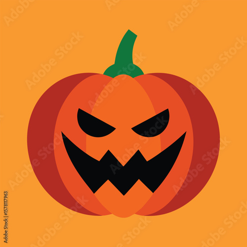 halloween pumpkin jack o lantern with a carved ominous muzzle isolated on orange fuzz peach 