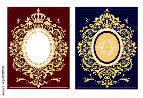 Intricate Ornate Frames Featuring Elegant Gold Designs on Dark Backgrounds