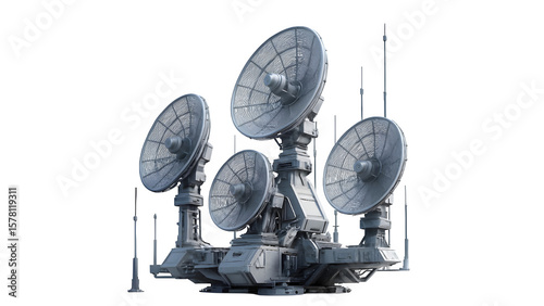 Ultra-High Definition Anti-Aircraft Missile Defense Radar Array with Rotating Dishes and Communication Antennas PNG photo