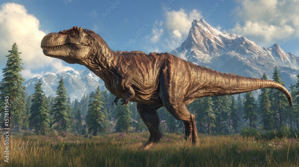 Fototapeta premium Tyrannosaurus Rex in a mountain landscape