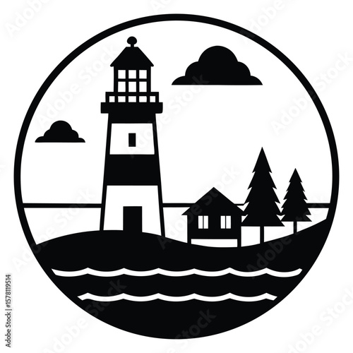 Lighthouse Vector Illustration, Flat Design Lighthouse Architecture  Summer Countryside Themes						
		