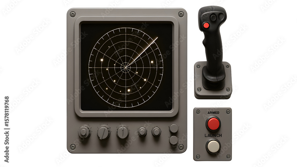 Fototapeta premium Flat Lay of Air Defense Control Console with Radar Screen and Tactical Maps PNG
