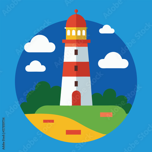 Lighthouse Vector Illustration, Flat Design Lighthouse Architecture  Summer Countryside Themes						
		