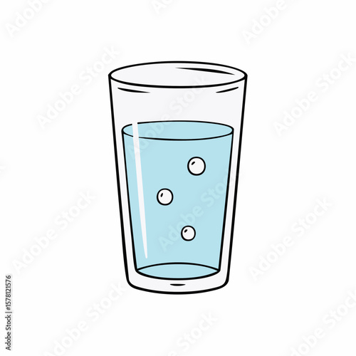 Glass of water with three bubbles. Refreshing, minimalist waterthemed designs.