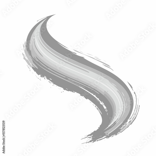 Vector brush stroke in bold grey ink, dynamic and textured paintbrush effect, curved brush