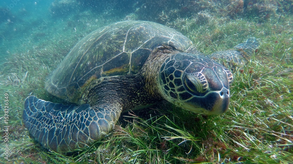 Obraz premium Underwater sea turtle resting