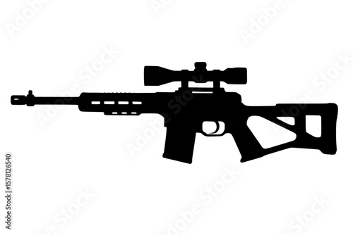 Silhouette of a Sniper Rifle, Black Color Isolated on White Background