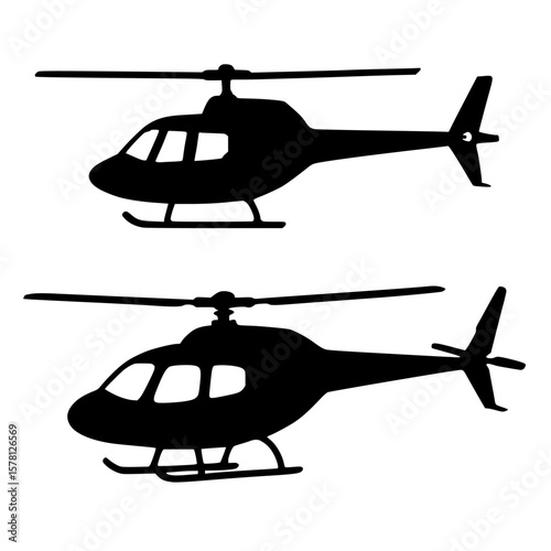 Silhouettes of Helicopters in Flight, Black Color Isolated on White Background