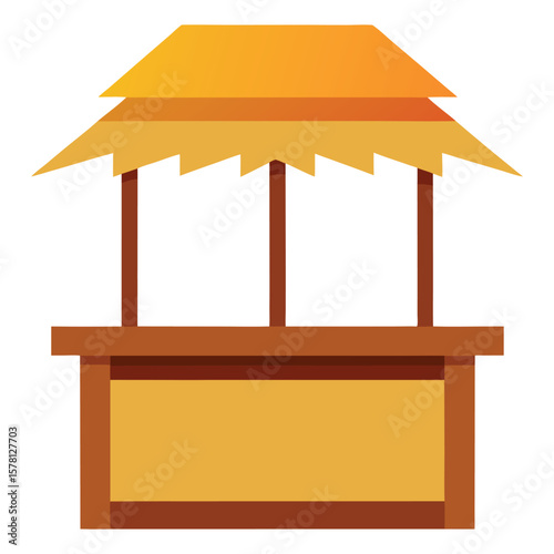 Wooden beach bar counter with thatched roof on transparent 