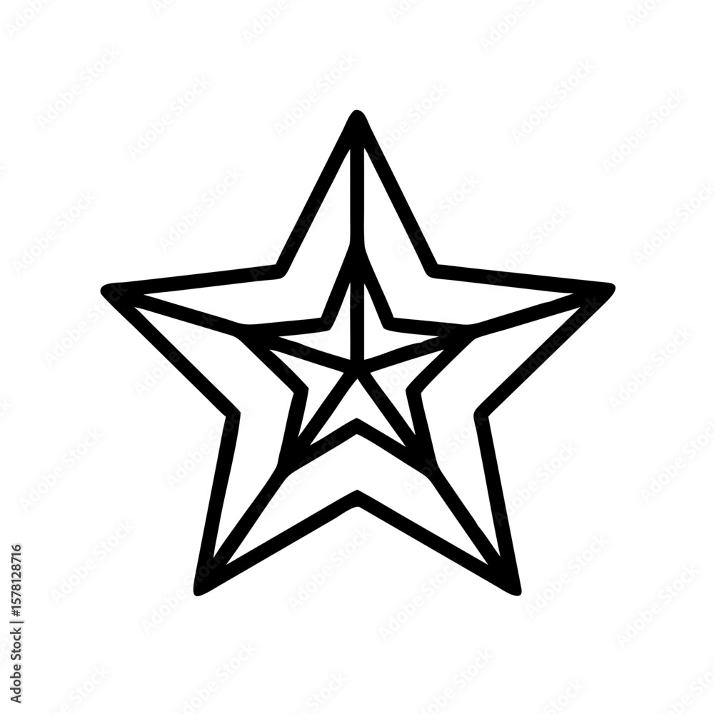 Obraz premium A meticulously crafted, minimalist black star outline stands out, its symmetrical design creating an eye-catching element, ready for versatile applications.