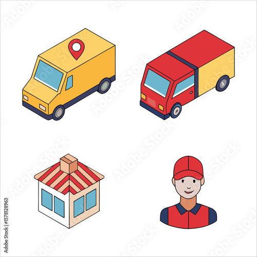 Logistics and Delivery Icons – Vector Set of Van, Box, Tracking, Warehouse & Courier