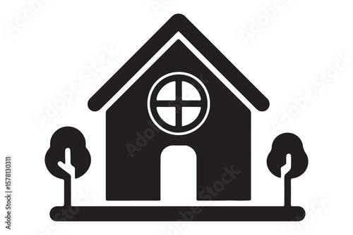 Simple house icon silhouette black vector art illustration.