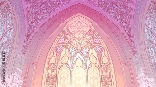 Fantasy arched window, soft pastel colors
