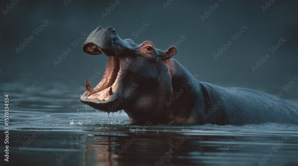 Fototapeta premium Hippopotamus in water, open mouth