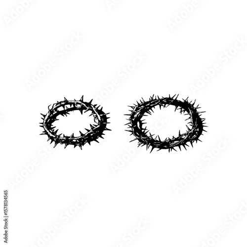 Two Thorned Circular Crowns Isolated on Transparent Background.  