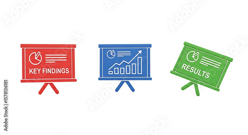 Three colorful presentation boards displaying key findings growth chart and results.