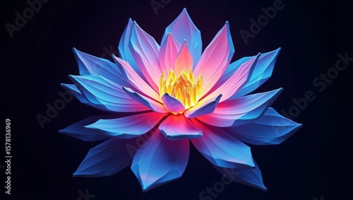 Neon Pink Blue Lotus Flower 3 D Render 3d render