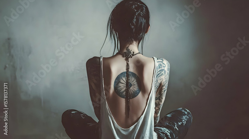 Woman with back tattoos