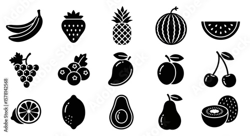 Black and White Fruit Icons