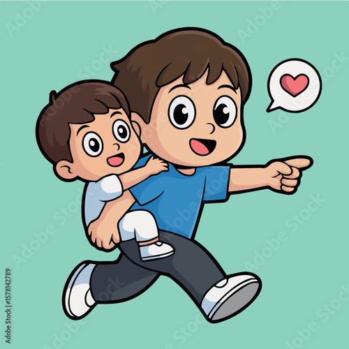 Cartoon father giving piggyback ride to son vector illustration for family love and care design concept