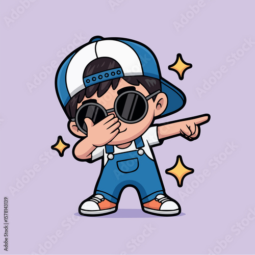 Cartoon boy dabbing vector illustration with cap and sunglasses in trendy style vector art image design