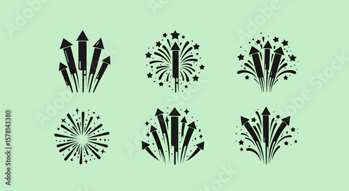 A captivating vector illustration showcases a collection of intricately designed fireworks, perfect for adding a touch of celebratory flair to any creative project.