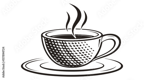 Coffee Cup Silhouette – Steaming Hot Drink in Mug with Saucer Vector
