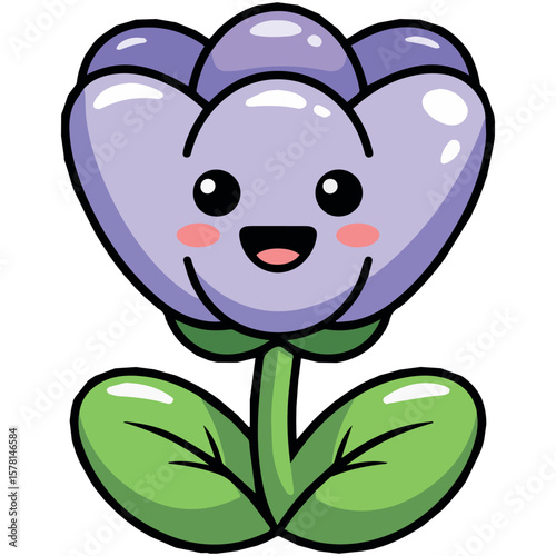 Cute kawaii flower drawing vector illustration for kids coloring pages and clip art design projects use