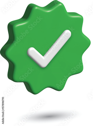 3D Verified Checkmark Badge Icon. Green Guarantee Tick Mark for Certification and Validation.