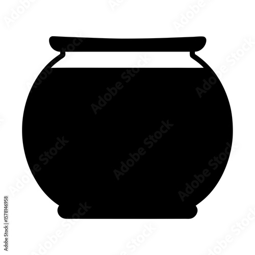 Simple black silhouette illustration of a pot or fishbowl shape vessel