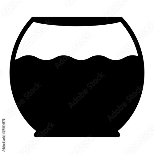 Silhouette of Fishbowl with Water, A black silhouette of a fishbowl containing water, representing fish, pets, or aquatic life in a simple design.
