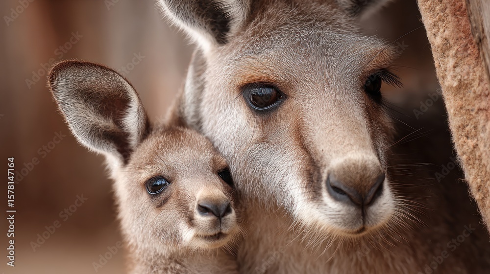 Fototapeta premium Close-up of kangaroo mother and joey
