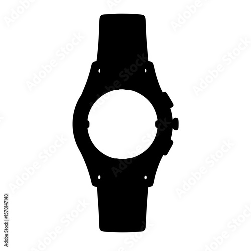 Monochrome image of a watch case and wristband without the watch face