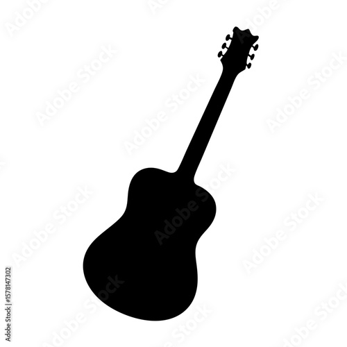 Silhouette of acoustic guitar against a white background with black shading