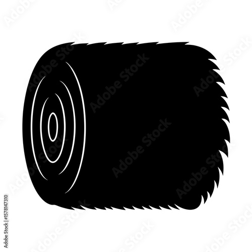 Silhouette of a Round Hay Bale with Visible Layers and Rough Edges