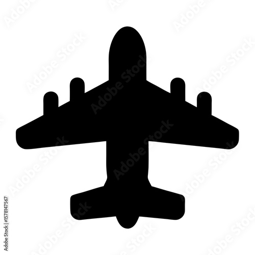 Silhouette of a cargo aircraft with four propeller engines viewed from above