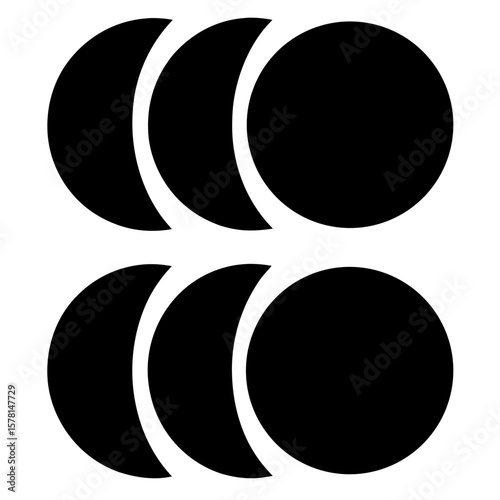 Sequential overlapping black circles showing a progression in two parallel rows