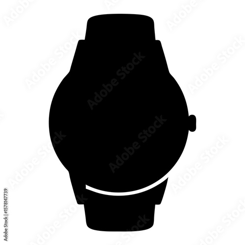 Stylized black silhouette of a wrist watch with minimalist design elements