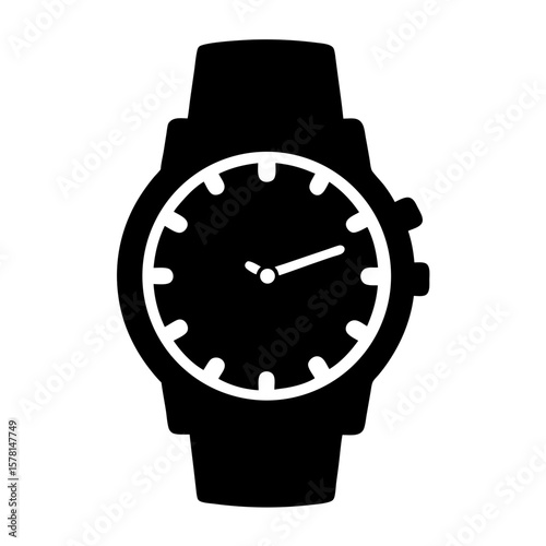 Silhouette of Wristwatch Icon, A black silhouette of a wristwatch, symbolizing time, fashion, and accessories in a minimalist design.
